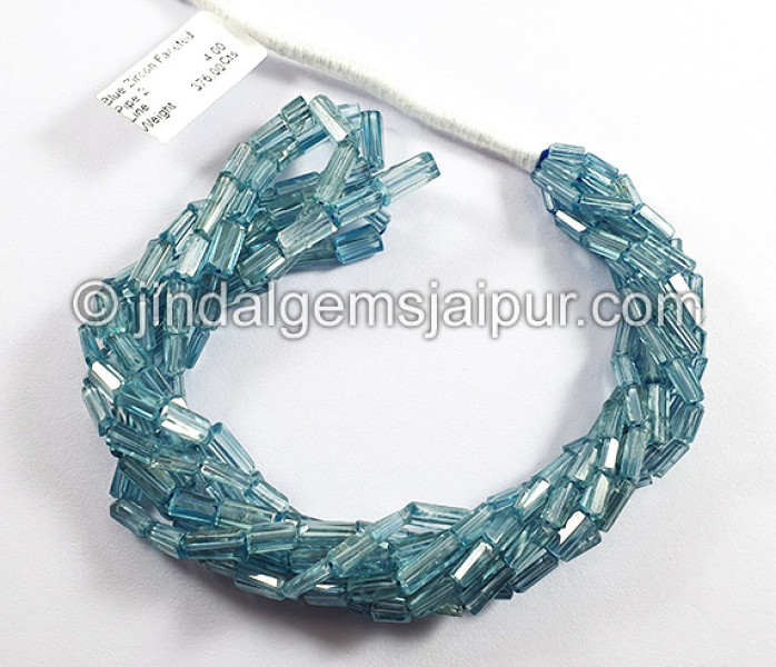Blue Zircon Faceted Pipe Shape Beads
