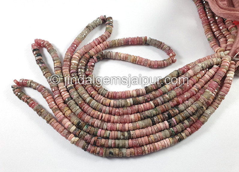 Rhodonite Faceted Tyre Shape Beads
