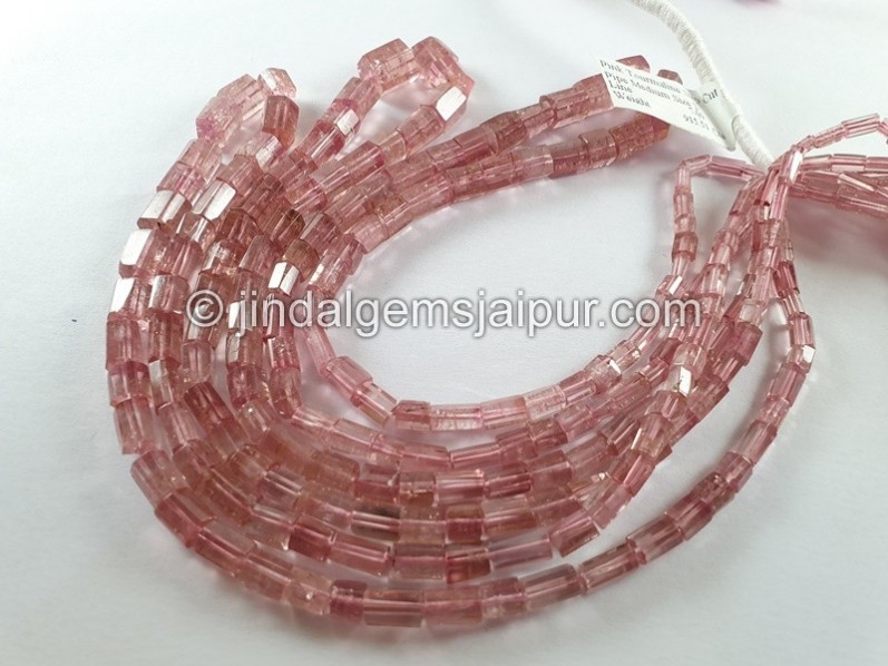 Pink Tourmaline Step Cut Pipe Beads