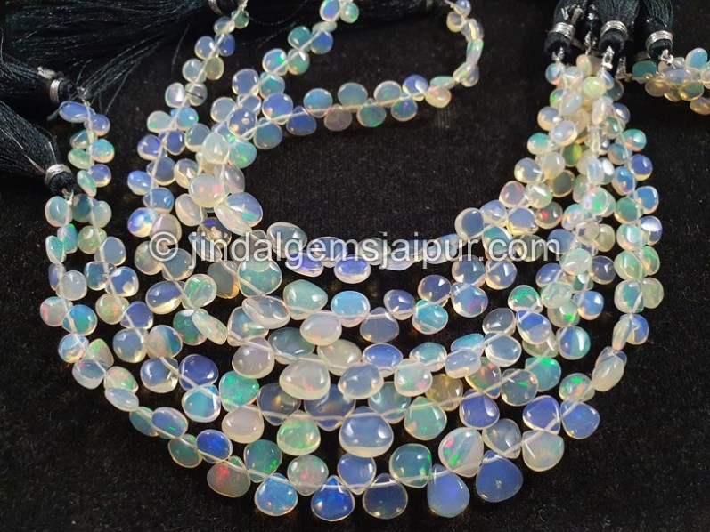 White Ethiopian Opal Smooth Heart Beads