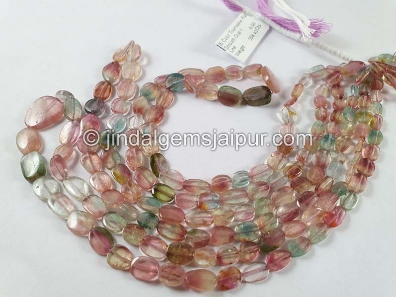 Bi Color Tourmaline Flat Smooth Oval Beads