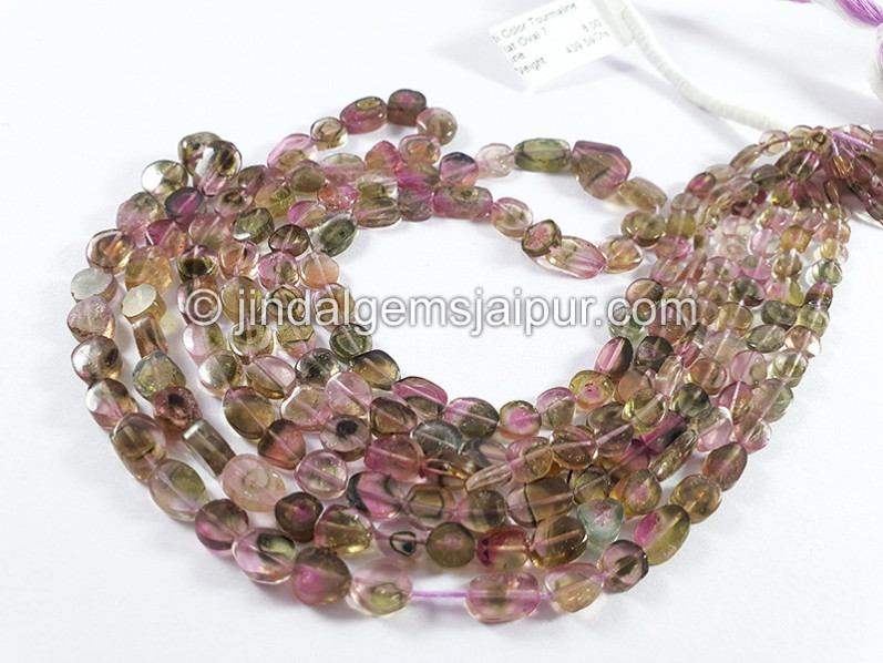 Bi Color Tourmaline Flat Oval Shape Beads