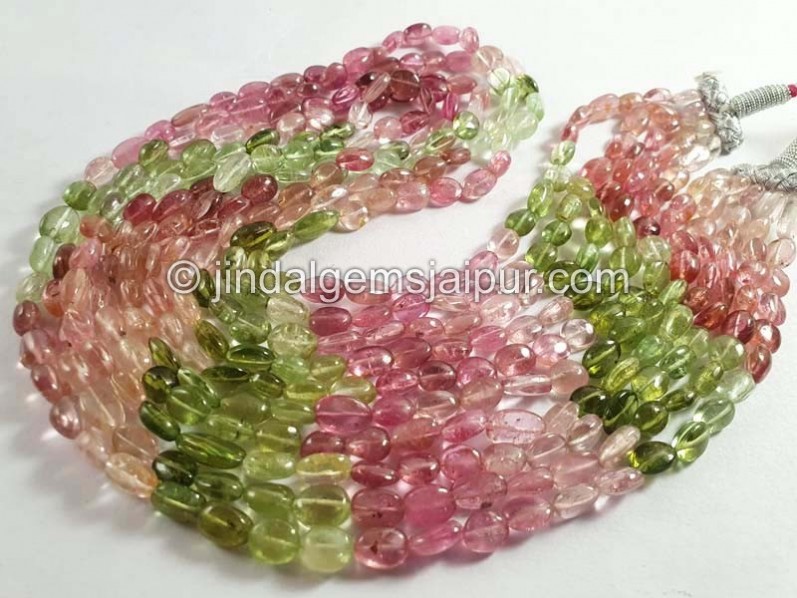 Multi Pink & Green Tourmaline Smooth Nuggets Beads
