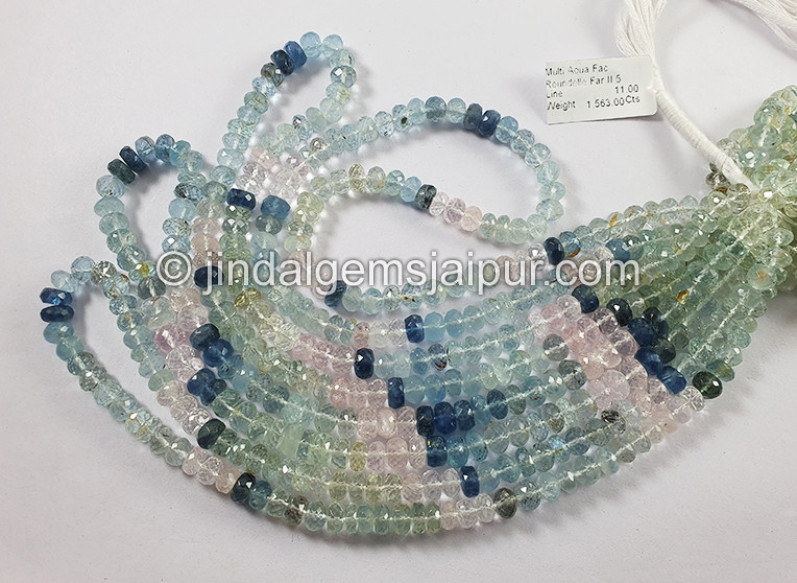 Multi Aquamarine Faceted Roundelle Shape Beads