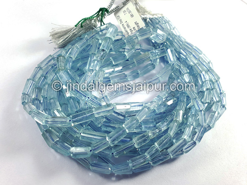 Aquamarine Step Cut Pipe Shape Beads