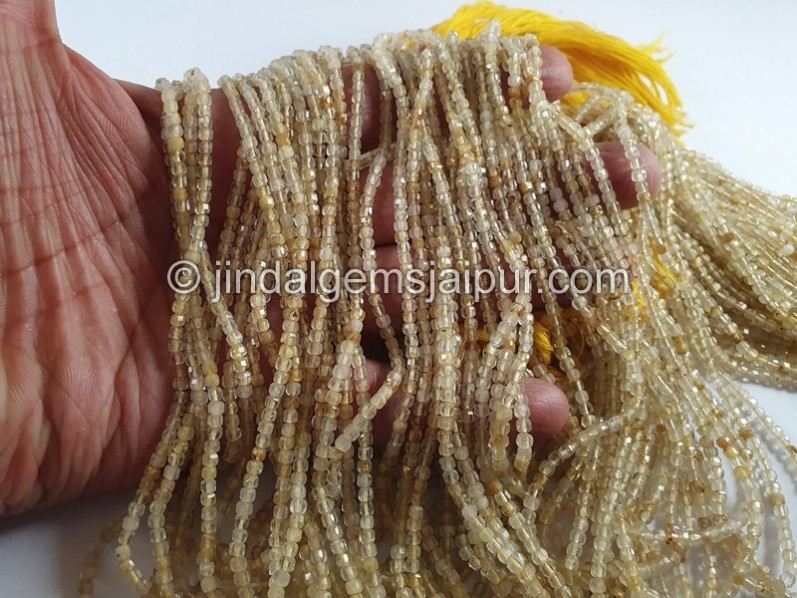 Golden Rutile Cut Cube Beads