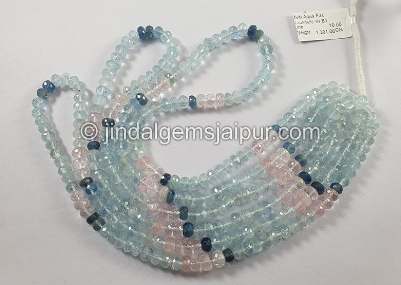Multi Aquamarine Faceted Roundelle Shape Beads