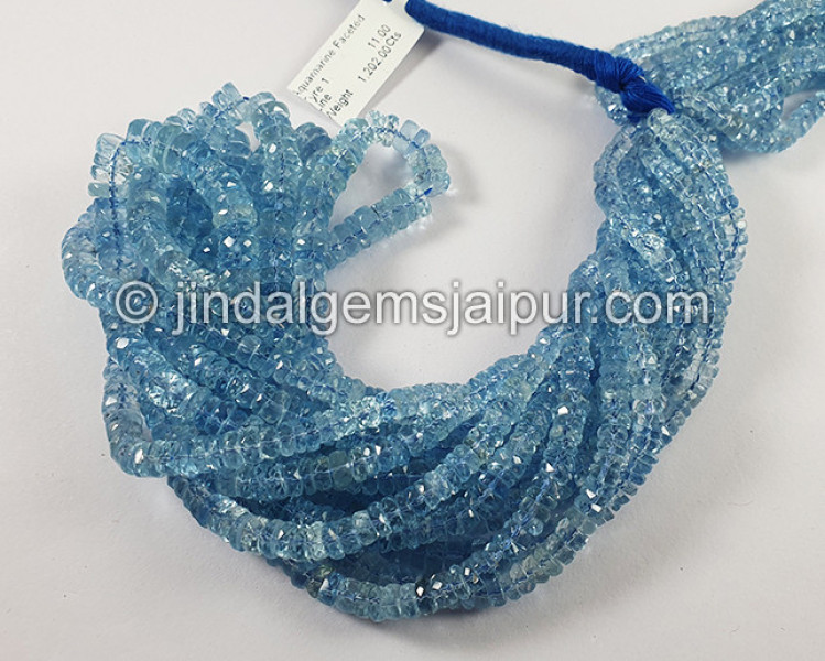 Devil Aquamarine Faceted Tyre Shape Beads