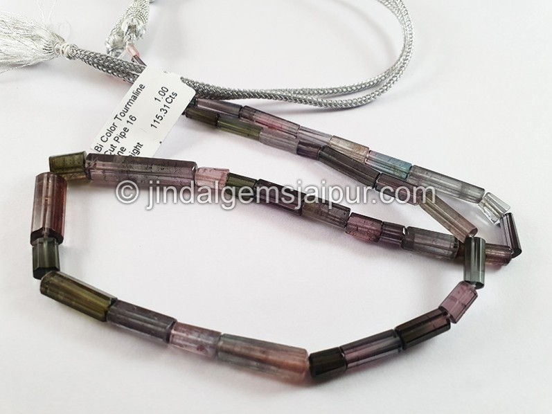 Bi Color Tourmaline Cut Pipe Shape Beads