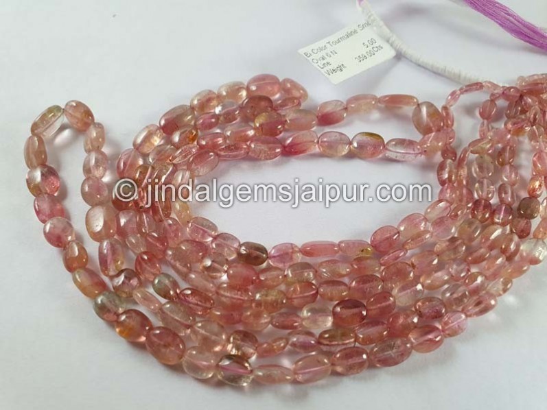 Bi Color Tourmaline Smooth Oval Beads