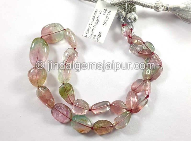 Bi Color Tourmaline Smooth Nuggets Shape Beads