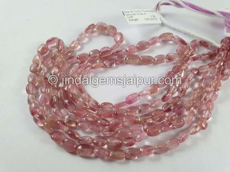 Pink Bi Color Tourmaline Smooth Oval Beads
