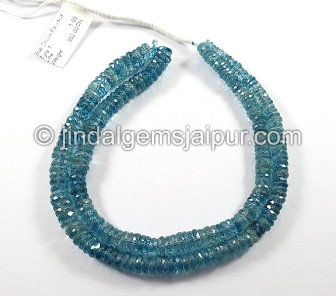 Blue Zircon Faceted Tyre Shape Beads