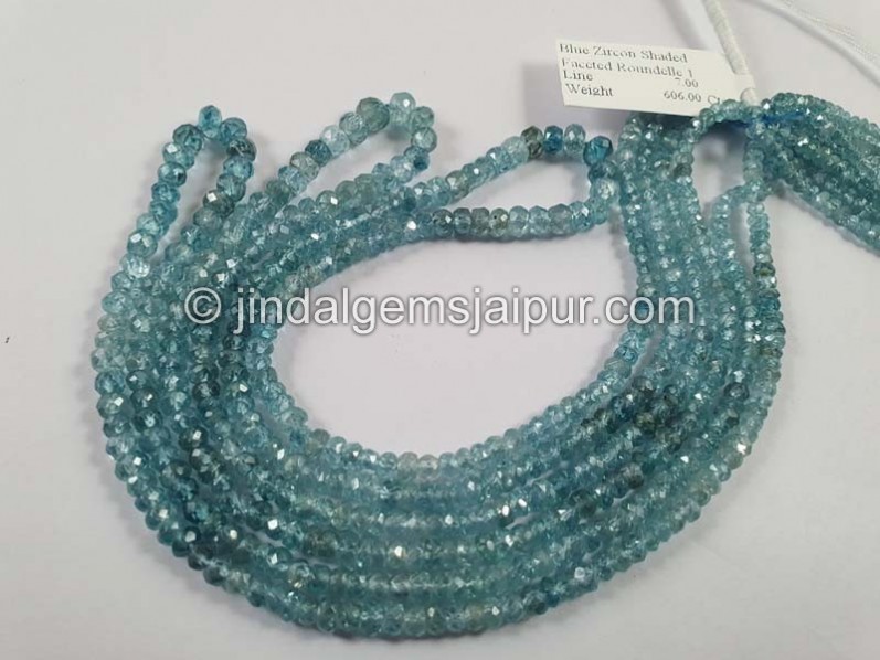 Natural Blue Zircon Shaded Faceted Roundelle Beads