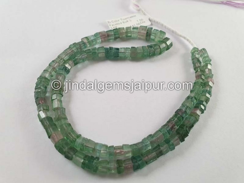 Bi Color Tourmaline Faceted Bolt Beads