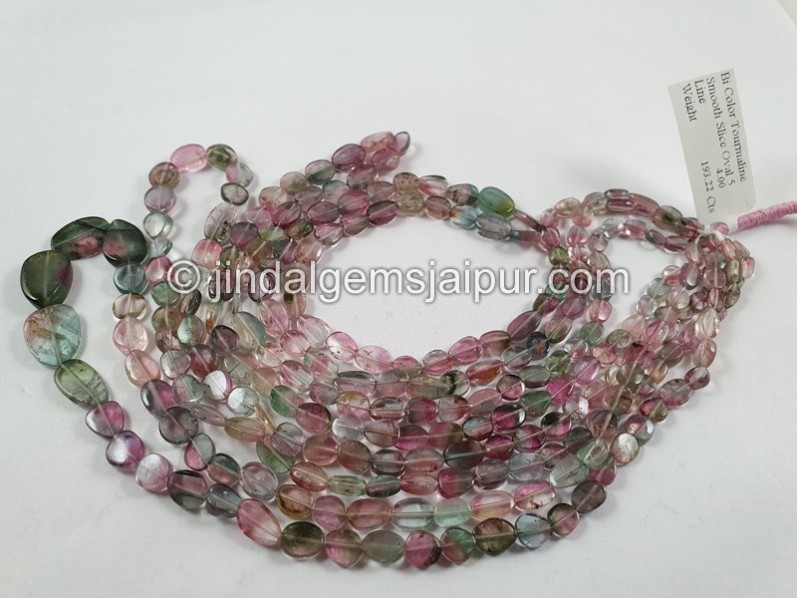 Bi Color Tourmaline Flat Slice Oval Beads