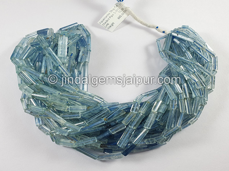 Aquamarine Step Cut Shaded Pipe Shape Small Beads