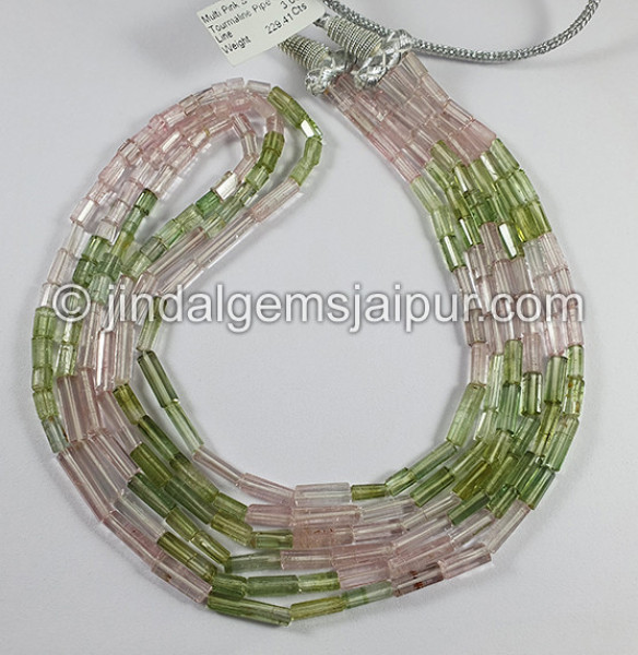 Muti Pink And Green Tourmaline Pipe Shape Beads