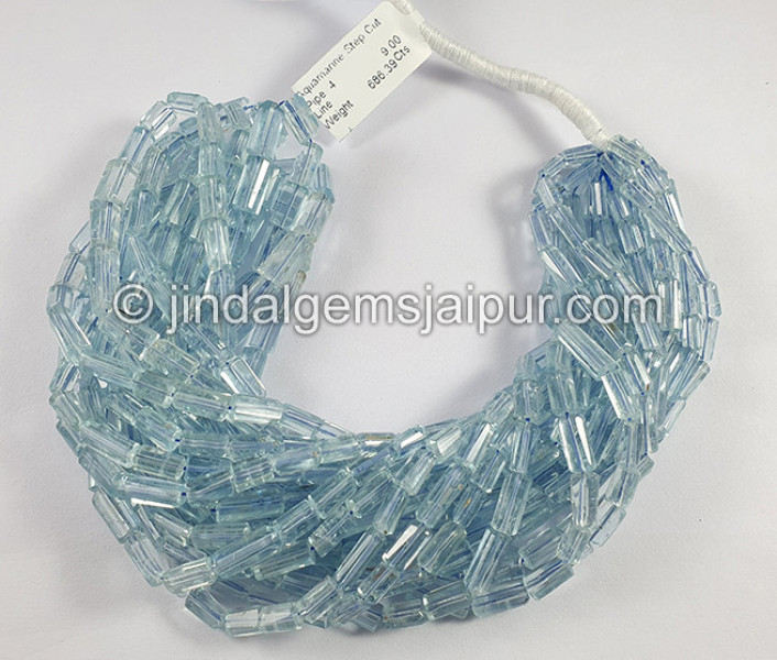 Aquamarine Step Cut Pipe Shape Beads