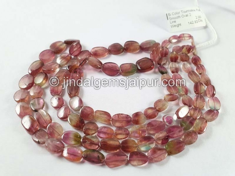 Bi Color Tourmaline Flat Smooth Oval Beads