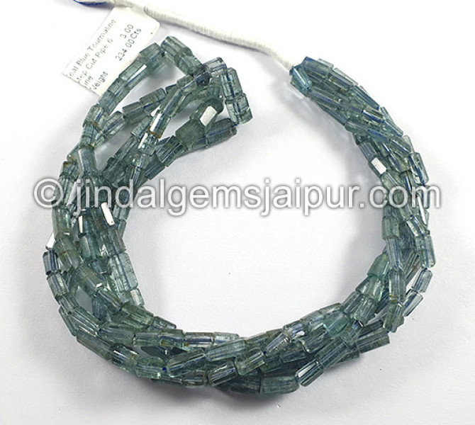 Teal Blue Tourmaline Step Cut Pipe Shape Beads