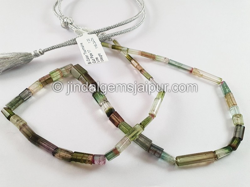 Bi Color Tourmaline Cut Pipe Shape Beads
