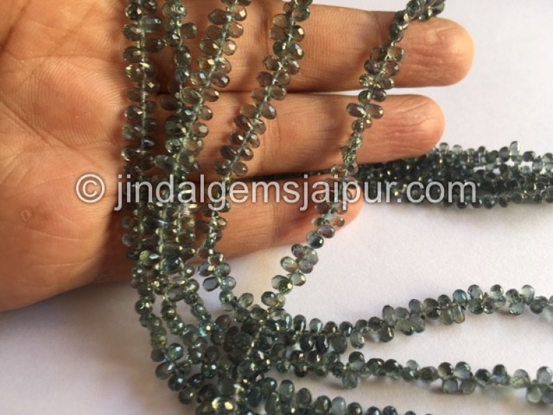 Bluish Green Songea Sapphire Faceted Drops Beads