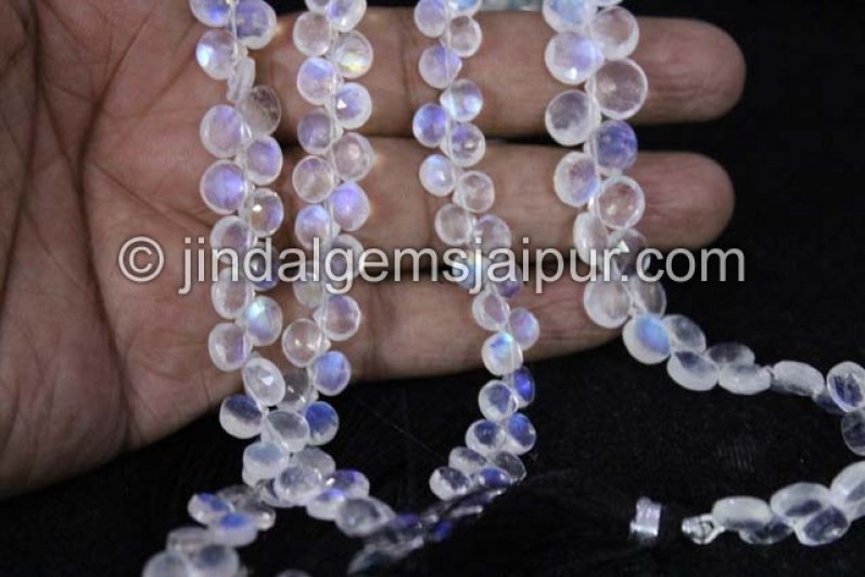 White Rainbow Far Faceted Heart Beads