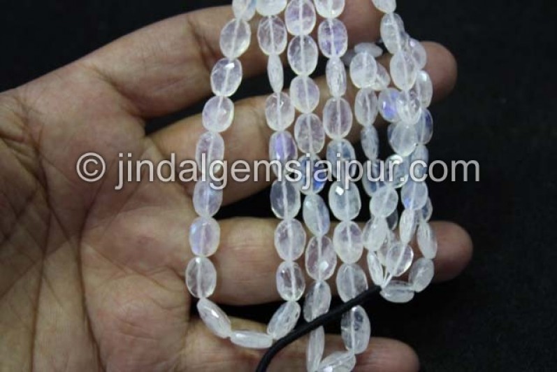 White Rainbow Faceted Oval Shape Beads