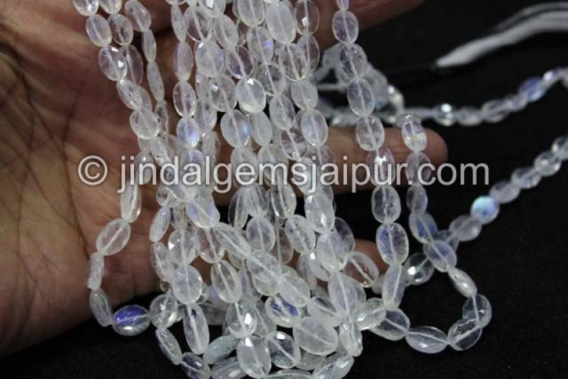 White Rainbow Faceted Oval Shape Beads