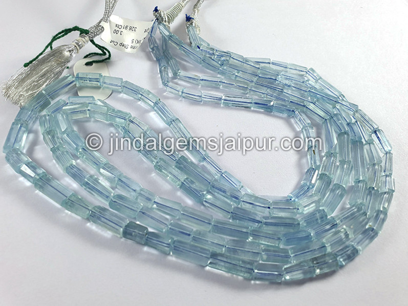 Aquamarine Step Cut Pipe Shape Beads