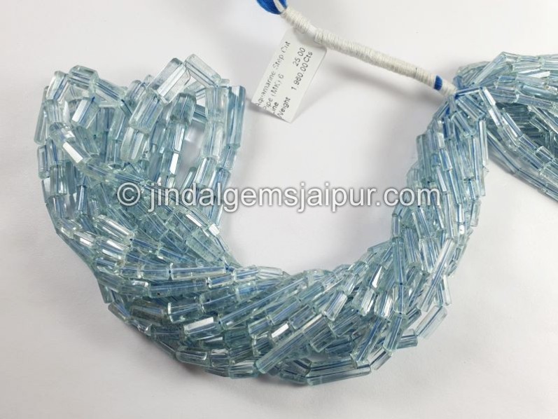 Aquamarine Step Cut Pipe Shape Beads