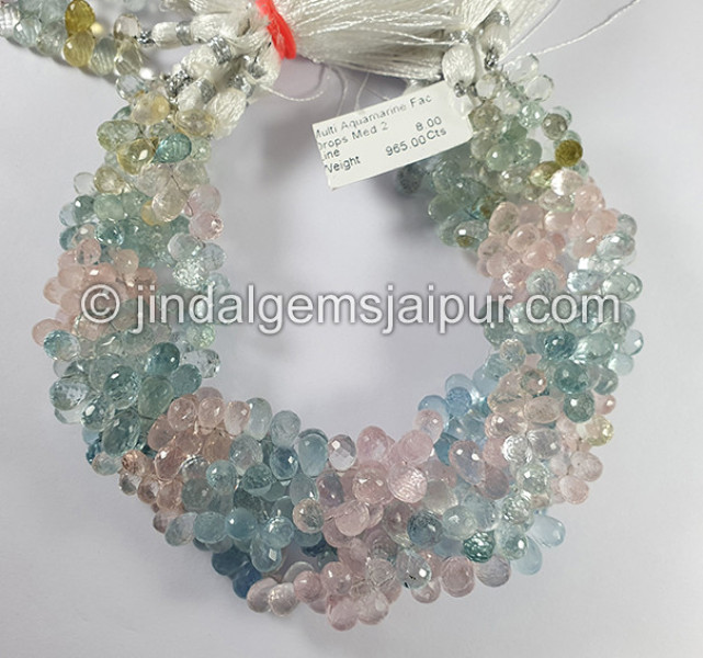 Multi Aquamarine Faceted Drops Shape Medium Beads
