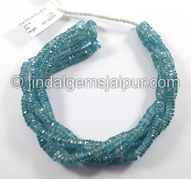 Blue Zircon Faceted Tyre Shape Beads