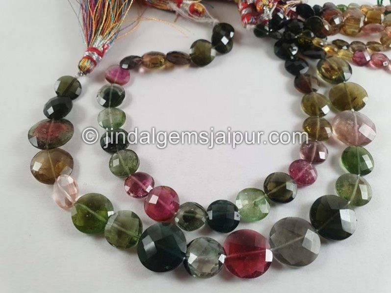 Tourmaline Faceted Coin Beads
