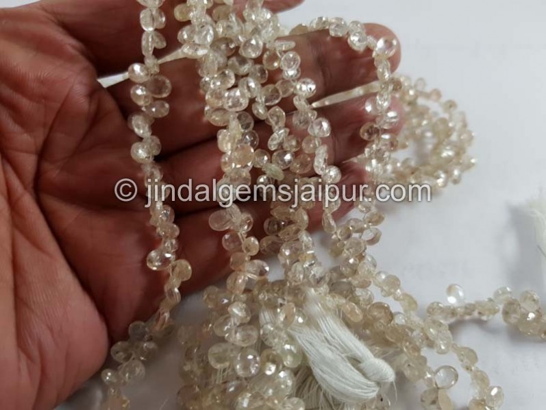 Natural White Zircon Faceted Pear Beads