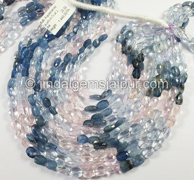 Multi Aquamarine Faceted Oval Shape Beads