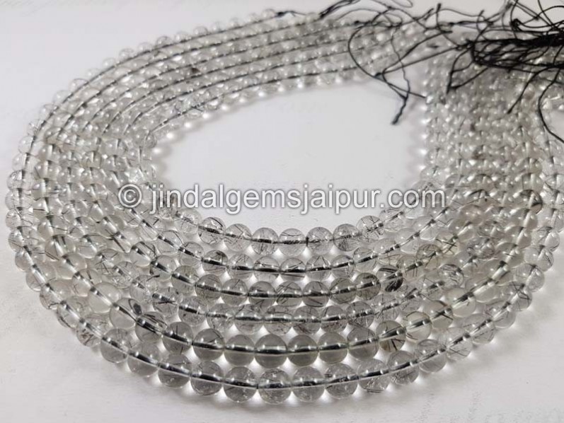 Black Rutile Smooth Round Beads