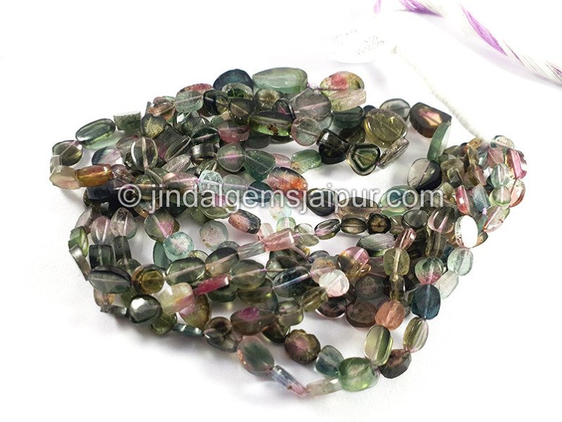 Bi Color Tourmaline Flat Oval Shape Beads