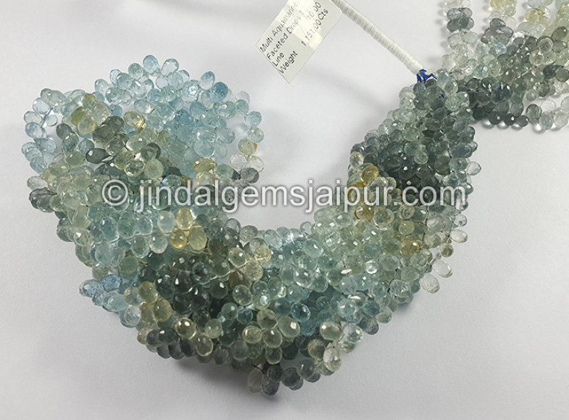 Muti Aquamarine Faceted Drops Shape Beads