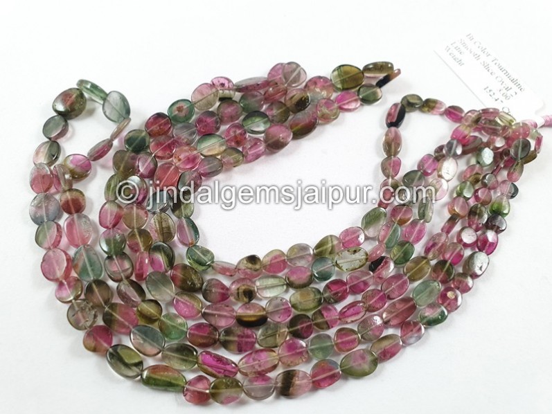 Bi Color Tourmaline Flat Slice Oval Beads