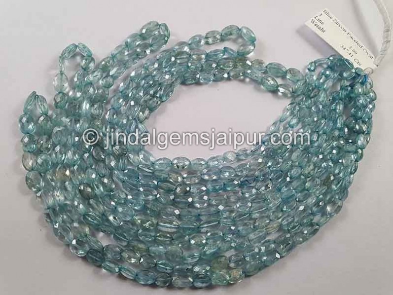 Natural Blue Zircon Faceted Oval Shape Beads