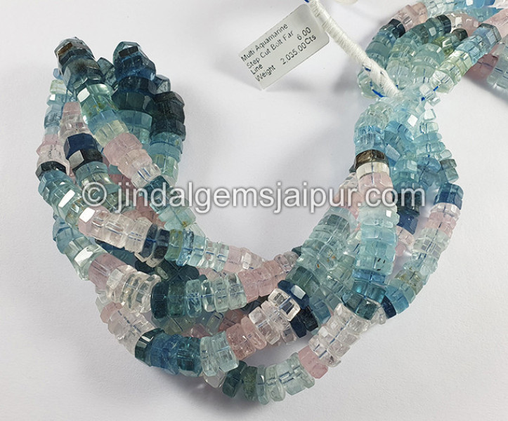 Multi Aquamarine Step Cut Bolt Shape Big Beads