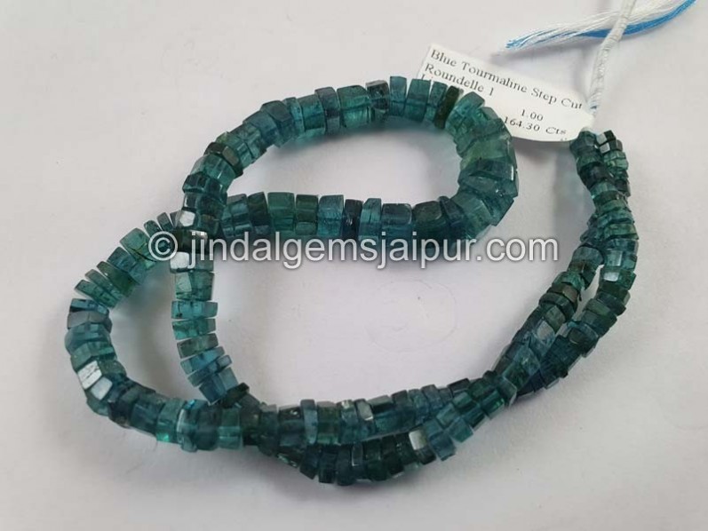 Blue Tourmaline Step Cut Roundelle Beads