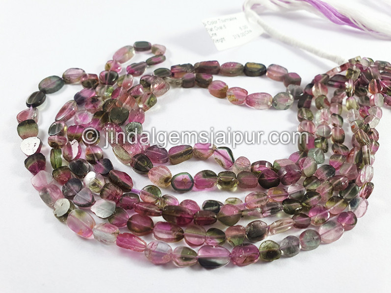Bi Color Tourmaline Flat Oval Shape Beads