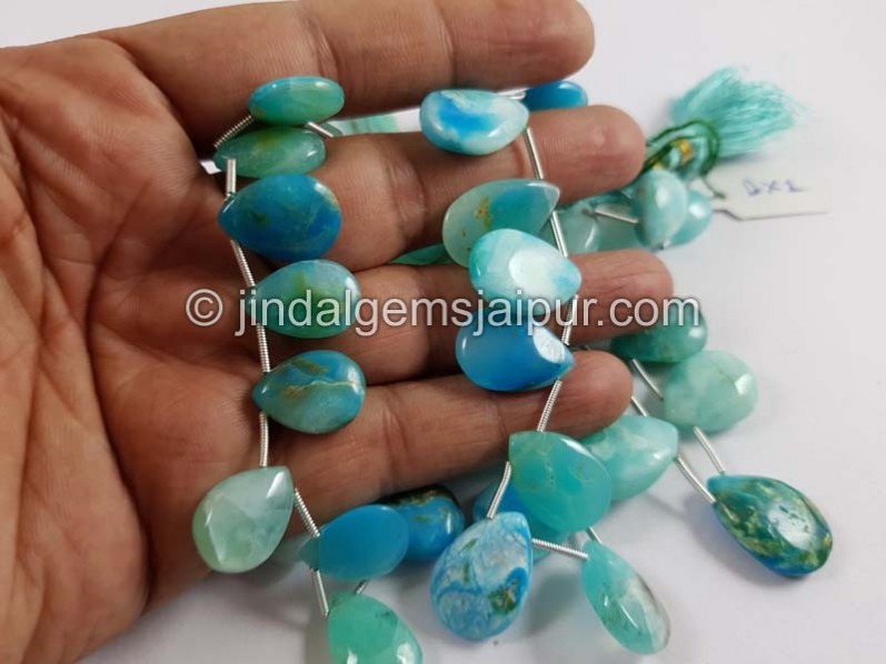 Natural Peruvian Blue Opal Smooth Pear Beads