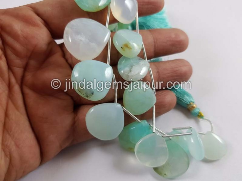 Natural Peruvian Blue Opal Smooth Heart Beads