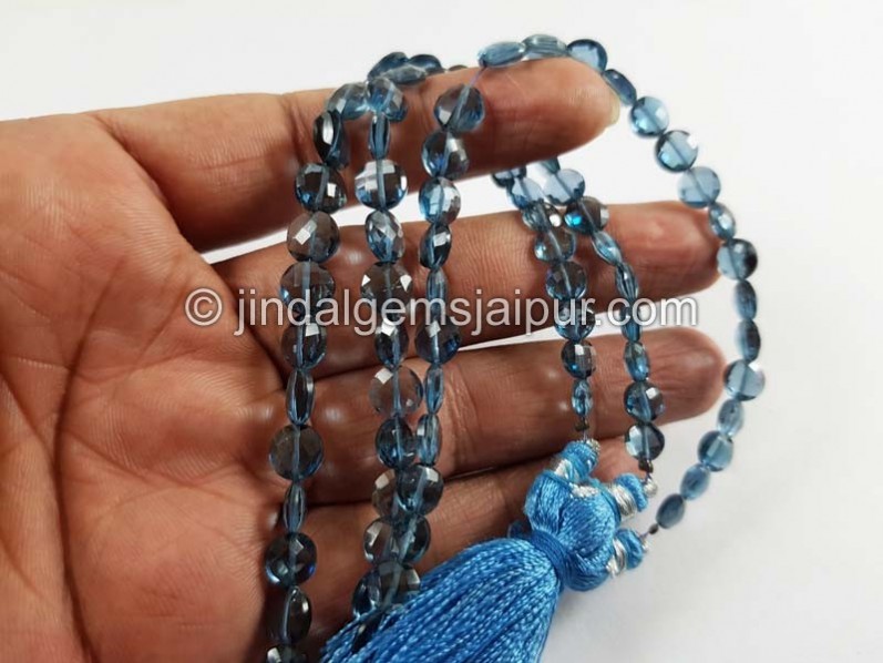 London Blue Topaz Far Faceted Coin Shape Beads