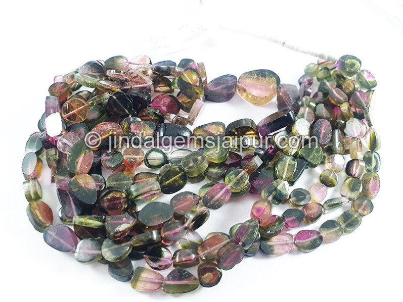 Bi Color Tourmaline Flat Oval Shape Beads