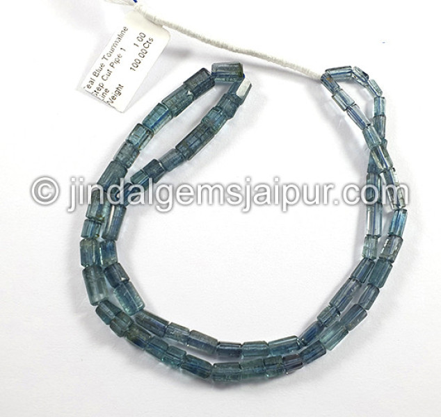 Teal Blue Tourmaline Step Cut Pipe Shape Beads